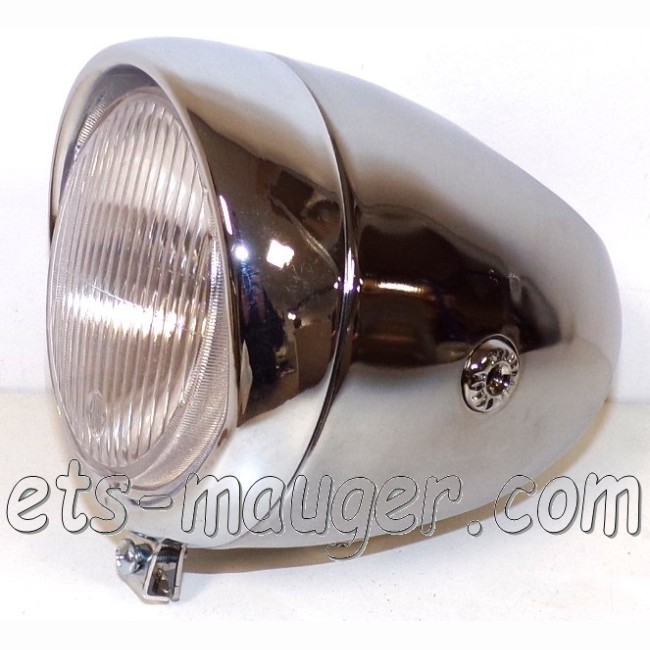 Phare obus chrome 130 mm vitre blanche