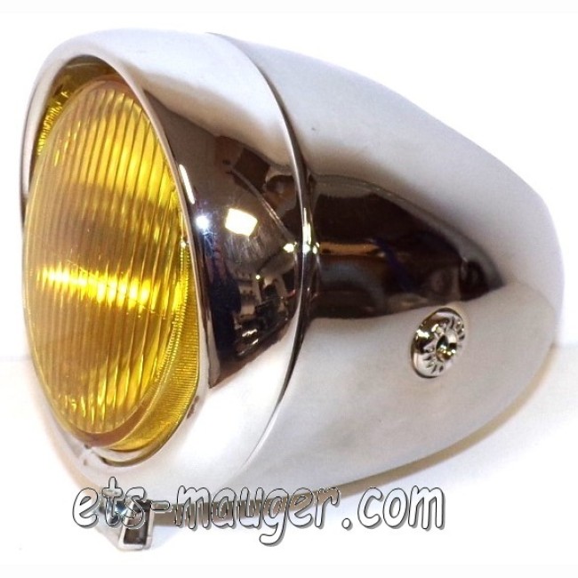 Phare obus chrome 130 mm vitre jaune