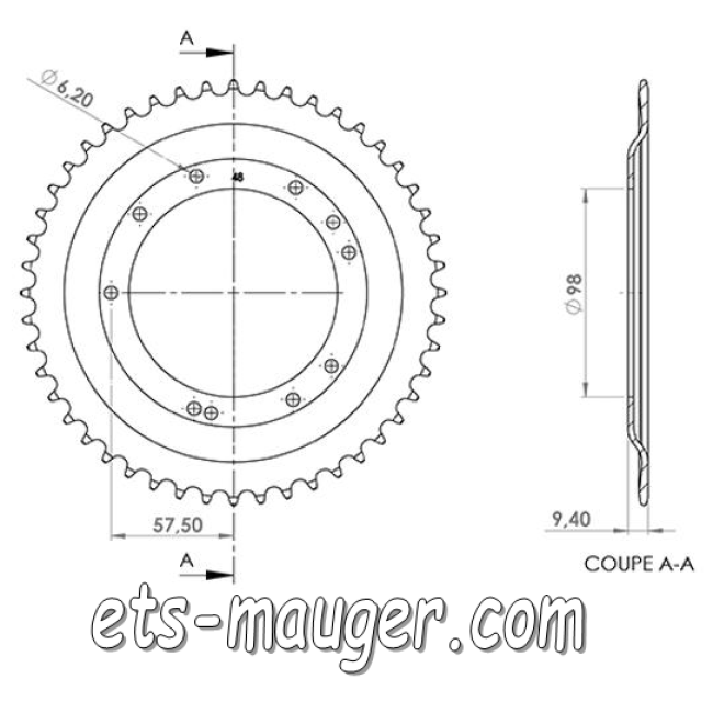 Couronne ø 98 mm 48 dents MBK 51S NOIR